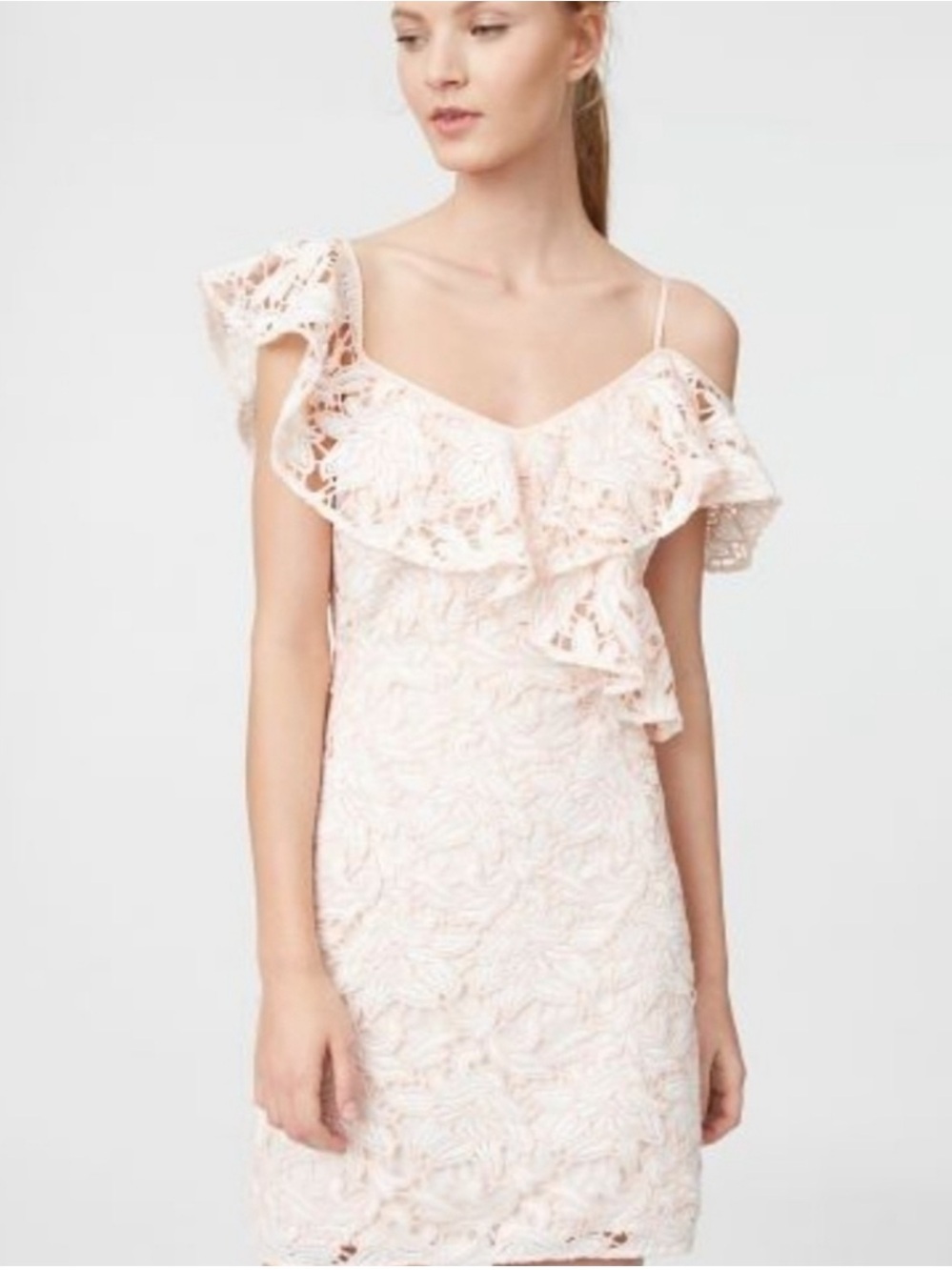 Club Monaco Blush Lace One-Shoulder Ruffle Dress